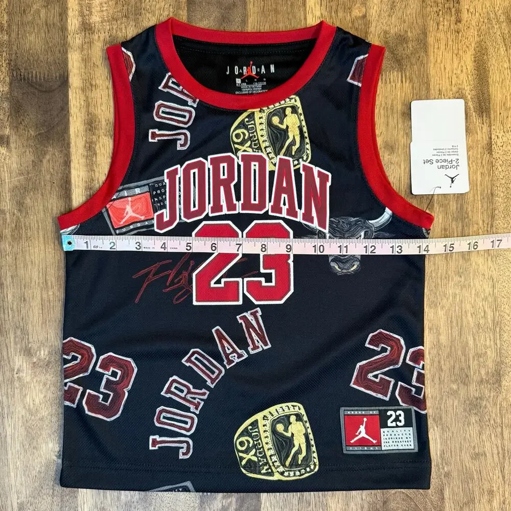 Air Jordan 2-Piece Set Basketball Embroidered Tank Shorts Black Boys 7 Large